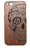 JBC LINKÂ® Handmade Natural Wood Wooden Hard bamboo Case Cover for iPhone 6 - 4.7 Inch Protective Shell (Half skull)
