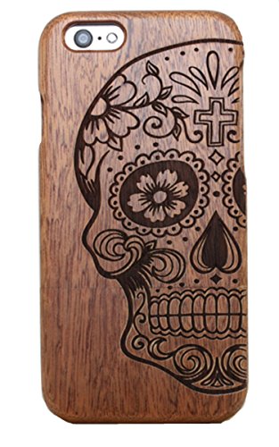 JBC LINK® Handmade Natural Wood Wooden Hard bamboo Case Cover for iPhone 6 - 4.7 Inch Protective Shell (Half skull)