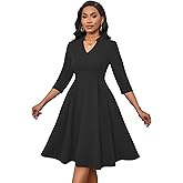 Max2co Midi Dresses for Women Semi Formal Fit and Flare A-Line Swing Dress 3/4 Sleeve Church Cocktail Dress with Pockets