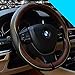 Valleycomfy Steering Wheel Covers Universal 15 inch - Genuine Leather, Breathable, Anti Slip & Odor Free (Black with Green Lines, M(14