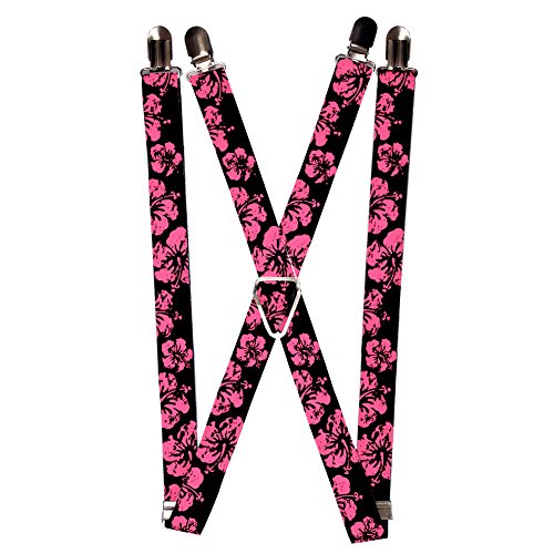 Pink Hibiscus Flowers on Black Suspenders