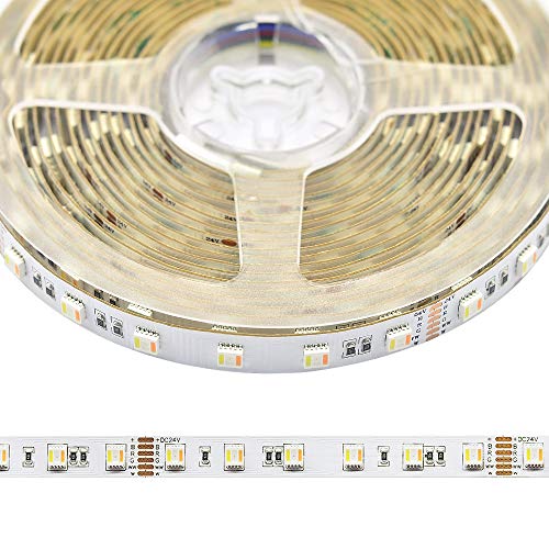 24VDC RGB+CCT 5 Chips in 1 Super Bright LEDs Flexible LED Strip Lights, High CRI 93 Color Changing+Tunable White Non-Waterproof 5050 RGBWW LED Tape Lights, 300LEDs 16.4feet Roll for Home Lighting