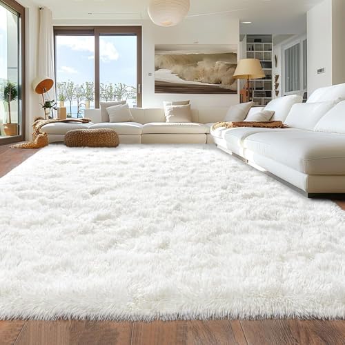 GGEROU Large Shag Area Rugs,Tie-Dyed Plush Fuzzy Rugs for Living Room, Anti Slip Fluffy Bedroom Rug,Large Area Rug Shag Shaggy Carpet for Bedroom,Nursery,Kids Room,Home Decor (White, 200 * 300cm)