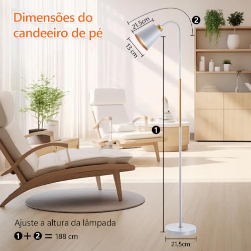 Luminária de Chão com Cúpula de Tecido, Estilo Minimalista, Inclui Lâmpada LED 12W, Iluminação Suave para Sala e Quarto, Base Estável