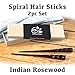 Natural Hair Pin Chopsticks - Pair of Spiral Hair Sticks for Women and Men - Hand Carved Wood Styling Pin Set - Wide Cut Spiral - 7.5 Inches