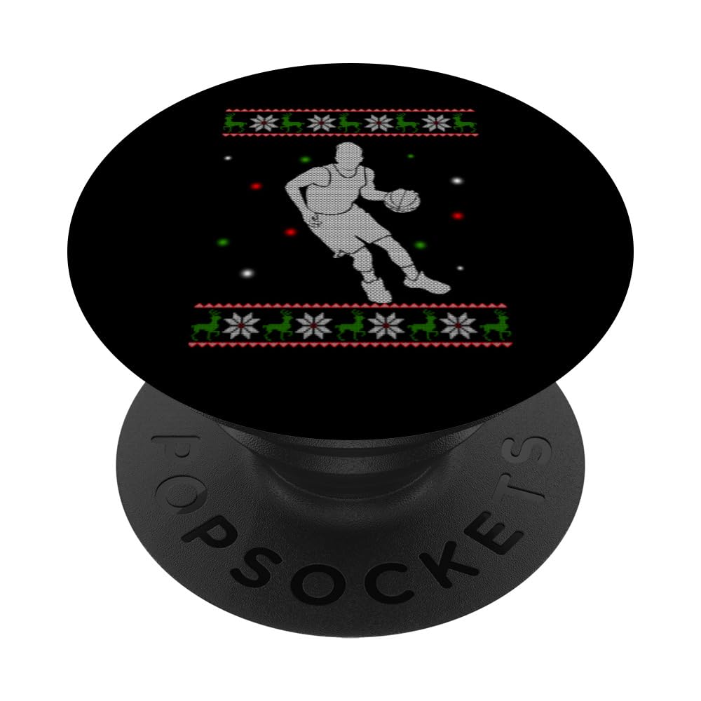 Basketball Player Christmas Cool Ugly X-Mas Santa Basketball PopSockets Swappable PopGrip
