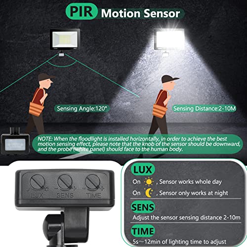 TASINUO LED Spotlight with Motion Sensor 100W 2 Pieces, 10000LM 7000K Outdoor LED Spotlights, IP67 Waterproof LED Light with Motion Sensor, 180 LEDs Outdoor LED Lights for Garden, Terrace, Garage