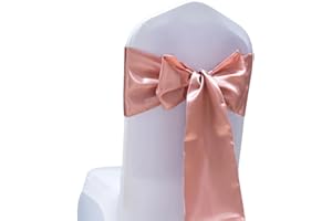 SINSSOWL Pack of 50 Satin Rose Gold Chair Sashes for Wedding Pink Gold Chairs Bows 7x108 Inches Chair Ribbons Fitting Birthday Party Anniversary Bridal Baby Shower Christmas Events Decorations