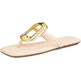 Coutgo Womens Flat Sandals Flip Flops Comfortable Slide Sandals Summer Beach Shoes with Metal Decoration
