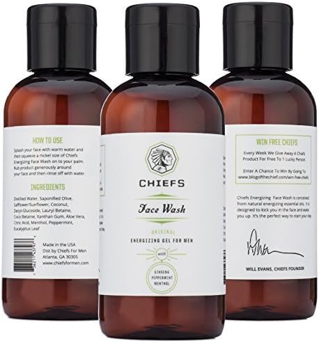 Chiefs Invigorating Facial Cleanser for Men - Energizing Cleanser Packed with Aloe, Peppermint, Rosemary, Eucalyptus & More - Great for All Skin Types - 4oz 60 Day Guarantee by CHIEFS