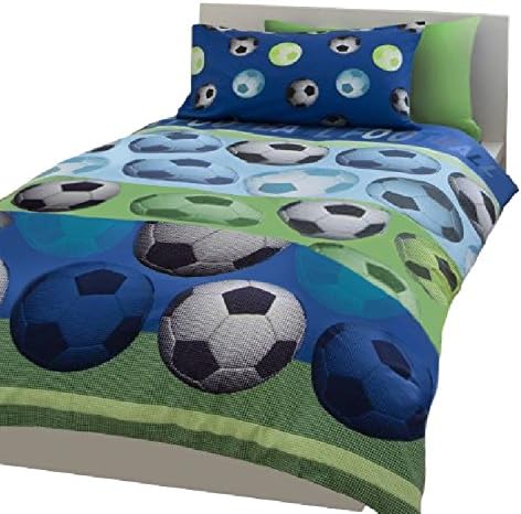 SOCCER FOOTBALL BLUE WHITE FULL BED COMFORTER COVER