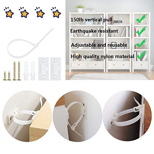 TUSUNNY Furniture Straps Baby Proofing Anti Tip Furniture Anchors Kits,Cabinet Wall Anchors Protect Toddler and Pet from Falling Furniture,Adjustable Child Safety Straps Earthquake Resistant(10Packs) - Thumbnail 6