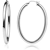 Hoops & Loops 925 Sterling Silver 3mm Oval Square-Tube Click-Top Hoop Earrings, 20mm 25mm 30mm Silver, Yellow & Rose Gold