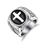 Fate Love Stainless Steel Men Black Silver Christian Holy Cross Prayer Ring Size 7-12