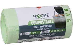 EcoSafe CBR1617-6 Certified Compostable Bag - Small 16x17” Green Bags for 2.5 Gallon Bin - Extra Strong Leak, Puncture and Te