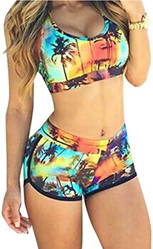Women Two Piece Boyleg Short Swimsuits Sporty Bathing Swimwear(FBA)