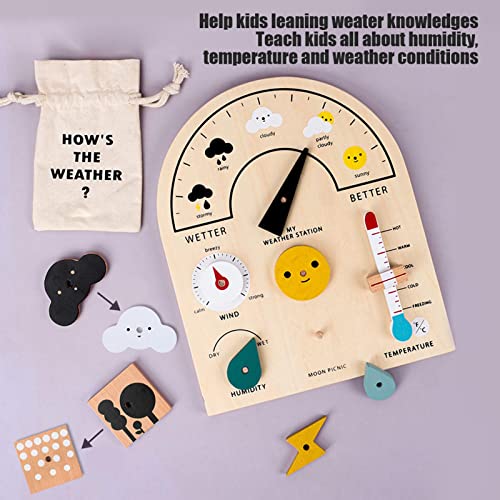 Oreilet Weather Station Toy, Educational Wooden Weatherboard for Kids