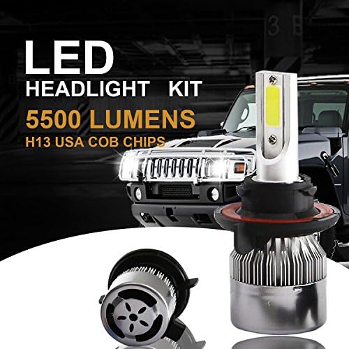 Auto Headlight Bulbs H13 LED Headlamps with 2 Pieces 72W 5500 Lumens Bridgelux Cob LED Chips IP68 Waterproof 2 Year Warranty Easy Installation