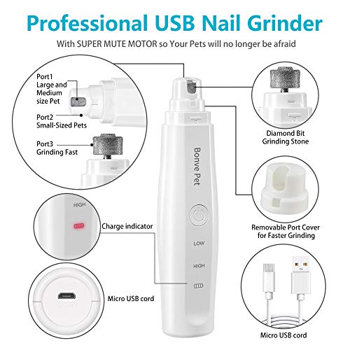 Pet Nail Grinder Electric Paw Trimmer Clipper Portable & Rechargeable Gentle Painless Paws Grooming Trimming Shaping Smoothing for Small Medium Large Dogs Cats