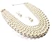 Shineland Elegant 5 Layer Strand Faux Pearl Cluster Collar Bib Choker Necklace And Earrings Suit (White)