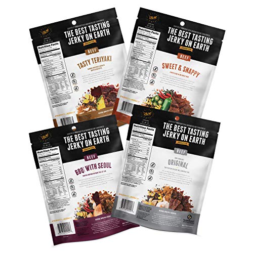 Perky Jerky 100 Grass Fed Beef Jerky Variety Pack, 2.2oz (Pack of 4