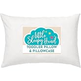 Toddler Bed Pillow with Cotton Pillow Case &ndash; 13x18 Kids Pillows for Sleeping, School, Travel &amp; Daycare &ndash; Hypoallergenic Toddler Pillow 2 Year Old to 5 with Envelope Pillowcase (White)