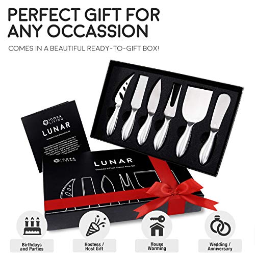 ICOSA Living Lunar 6Piece Cheese Knife Set Premium Stainless Steel Cheese Knives Collection
