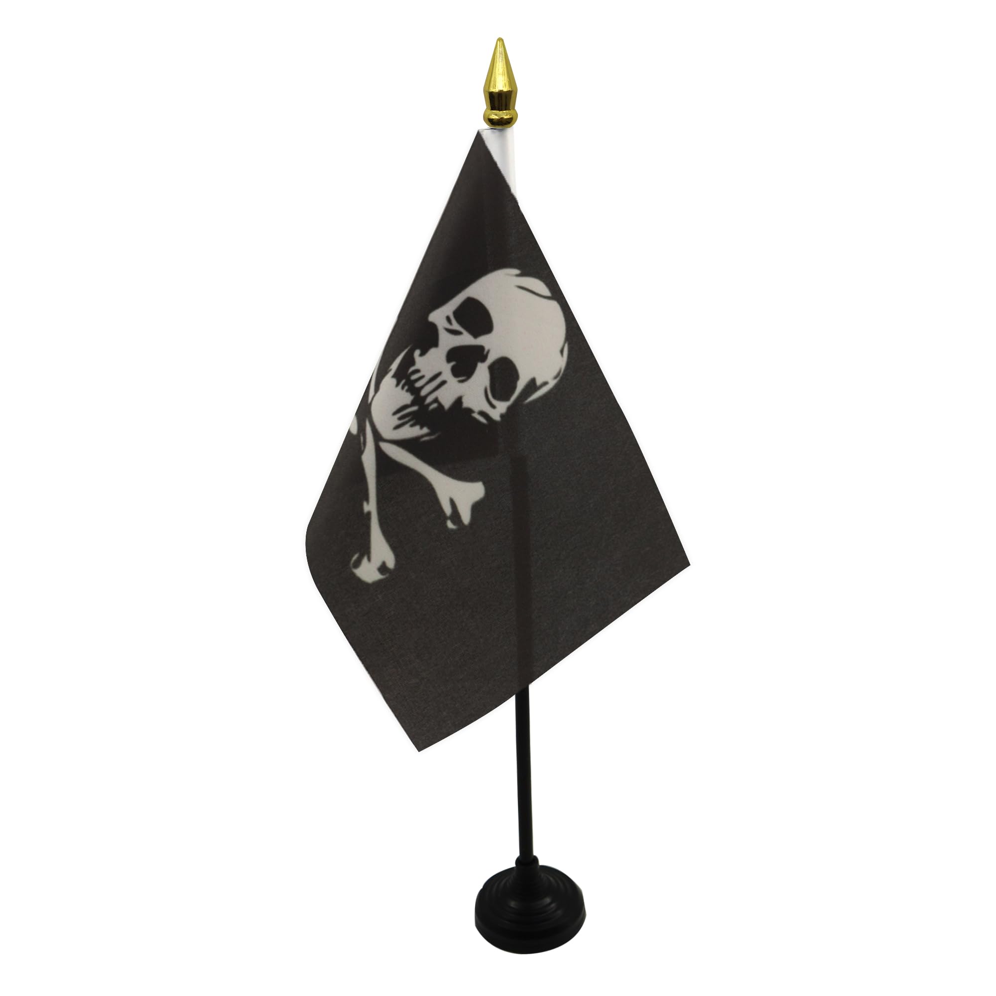 AZ FLAG - Pirate Skull and Bones Table Flag 4'' x 6'' - pirates Mini Desk Flag 100% Polyester 15 x 10 cm - Office Mini Banner with 10'' Pole - Golden Spear