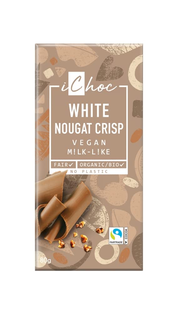 Chocolate blanco vegano con praline y crocante de avellana Bio 80g Ichoc