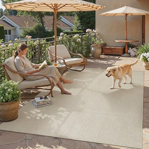 Outdoor Teppich Wohnzimmer 200x300cm Outdoorteppich Wetterfest Balkon Taupe Teppiche Jute Optik rutschfest Waschbarer Indoor Groß Carpet Garten Esszimmer Terrassen BüRo Rug
