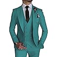 Wangyue 3 Piece Suit Slim Fit Men Suits Double Breasted Wedding Party One Button Blazer Jacket Vest Pants Sets Beige