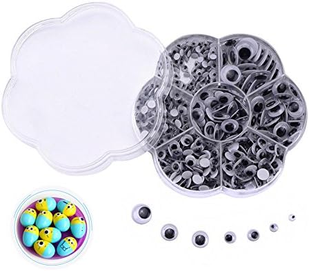 500 Pieces 4mm-12mm Wiggle Googly Eyes Round Plastic Black Mixed Wiggle Eyes Stickers with Self-adhesive for Craft DIY Scrapbooking Decorative Toy Accessories(Black)