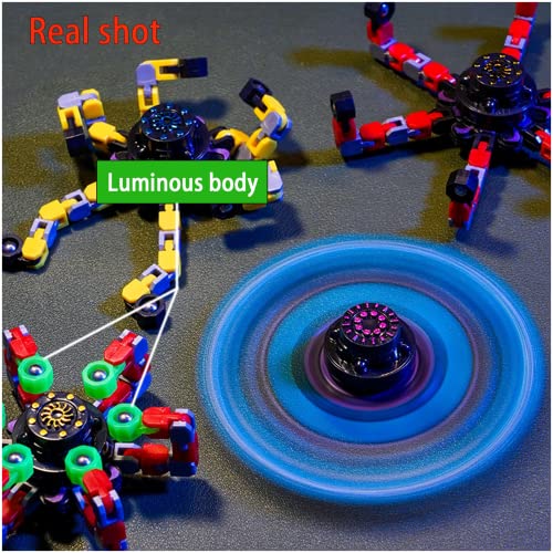 Fingertip gyro Decompression Artifact, Creative Deformation Mecha Chain Bearing gyro Toy, Fun Decompression Anti-Anxiety Toy (Yellow-Luminous Suction Cup)