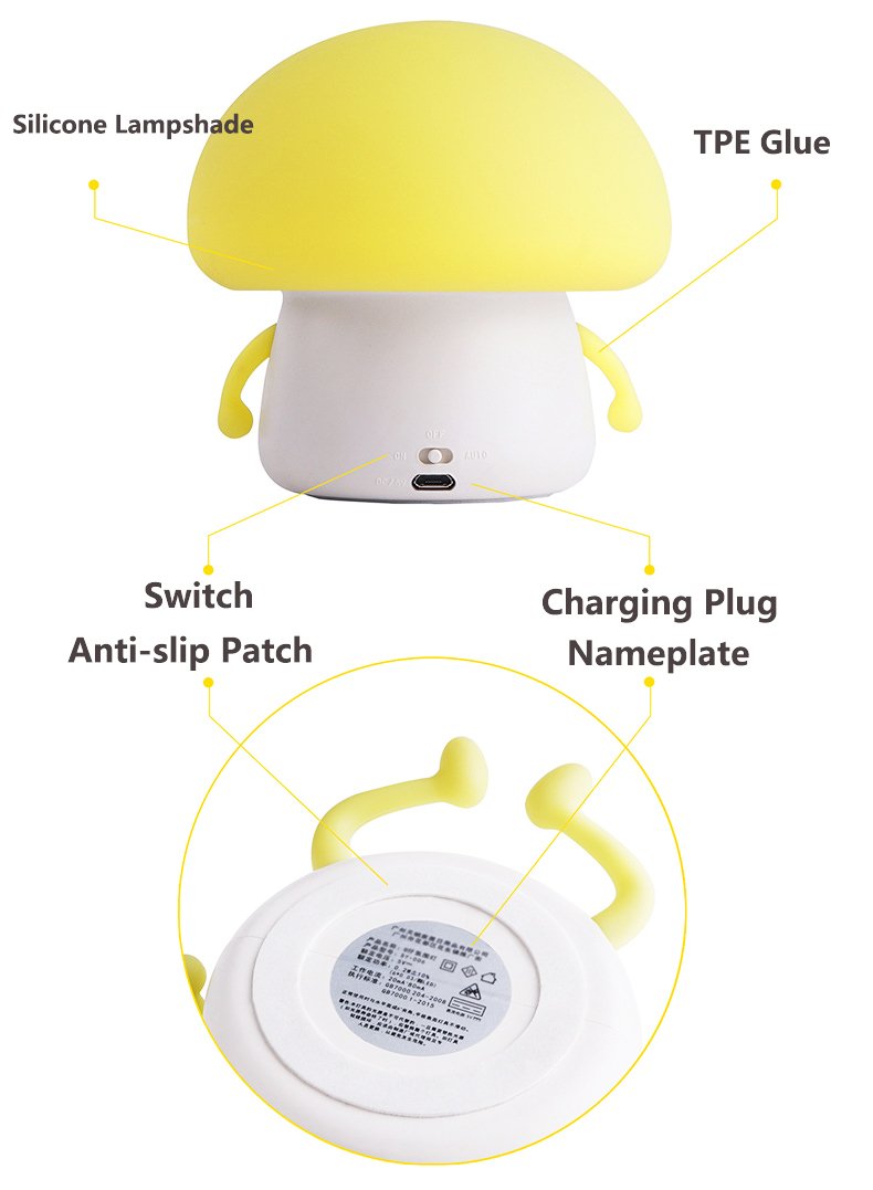 100 の保証 ノベルティsilicon絵文字mushroom Ledタッチ常夜灯充電式sensitiveキュートベビー幼児 子供 または子供部屋寝室の子の部屋デスクランプギフト イエロー B075fsvbkf イエロー 正規激安 Celebration Fl Us