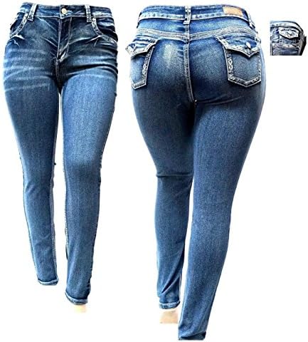 Jack DavidWomen's Plus Size Blue/Black Curvy Stretch Flap Pocket Skinny/Bootcut/Cargo Denim Jeans Pants