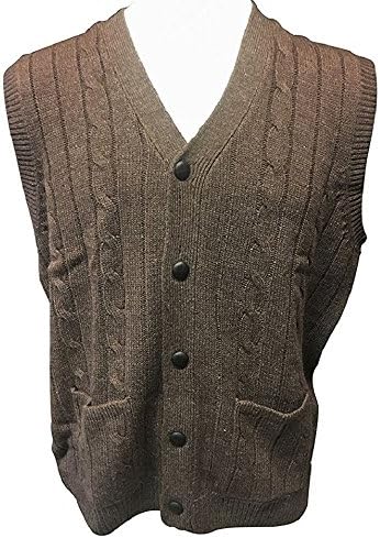 D'Avila 100% Acrylic Big and Tall Sleeveless Cable Knit Cardigan Vests (1X, Brown Heather)
