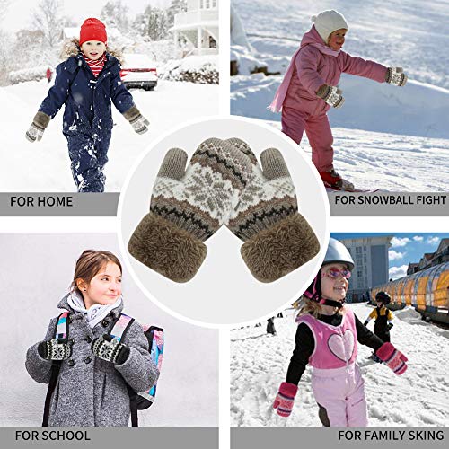 ORVINNER 3 Pairs Baby Toddler Winter Mittens Kids Warm Sherpa Lined Mittens Thicken Knit Gloves for Boys Girls (Snowflakes/Black+Snowflakes/Khaki+Snowflakes/Red) - Thumbnail 4