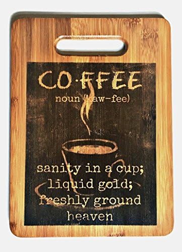 Bamboo Cutting Board by Bamboo &amp; Burlap | Organic, Eco-Friendly, Ink Set Coffee Design For Kitchen | Medium Comes w/ Burlap Bag-Wedding Gift | Coffee Lover