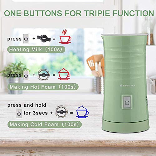 Huogary Milk Frother; Electric Milk Warmer for Coffee; Milk Steamer and Frother; Stainless Steel Non-Stick Coating Latte Foamer for Hot or Cold Milk - N8 Green