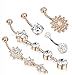 Hanpabum 5Pcs 14G Surgical Stainless Steel Dangle Belly Button Rings for Women Girls CZ Navel Rings Body Piercing Jewelry (B:Rose-gold Tone)