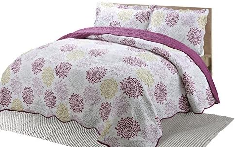 vivinna home textile Microfiber Quilt Queen Red Violet -2 Pillow Shams Soft Quilt-Patchwork Bedspread(Queen:90" 90")