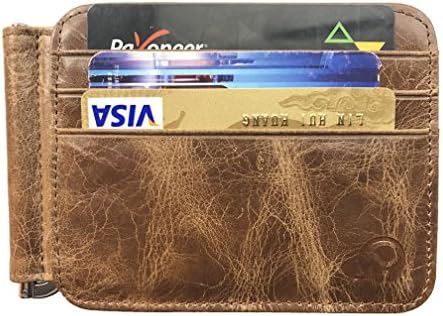 Lionpapa Men's Slim Bifold Front Pocket Wallet Leather Spring Loaded Money Clip (Brown)