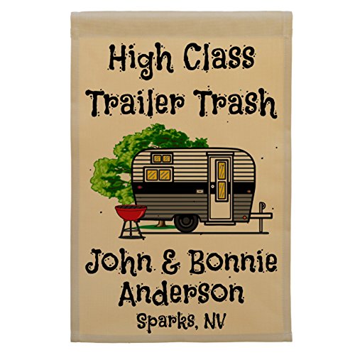 High Class Trailer Trash Personalized Campsite Flag, Customize Your Way (Black/Gray Trim)