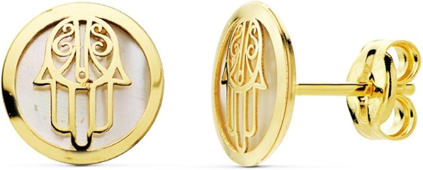 Boucledoreille Fatima main 18k perle et or 8 mm. [AB4689]