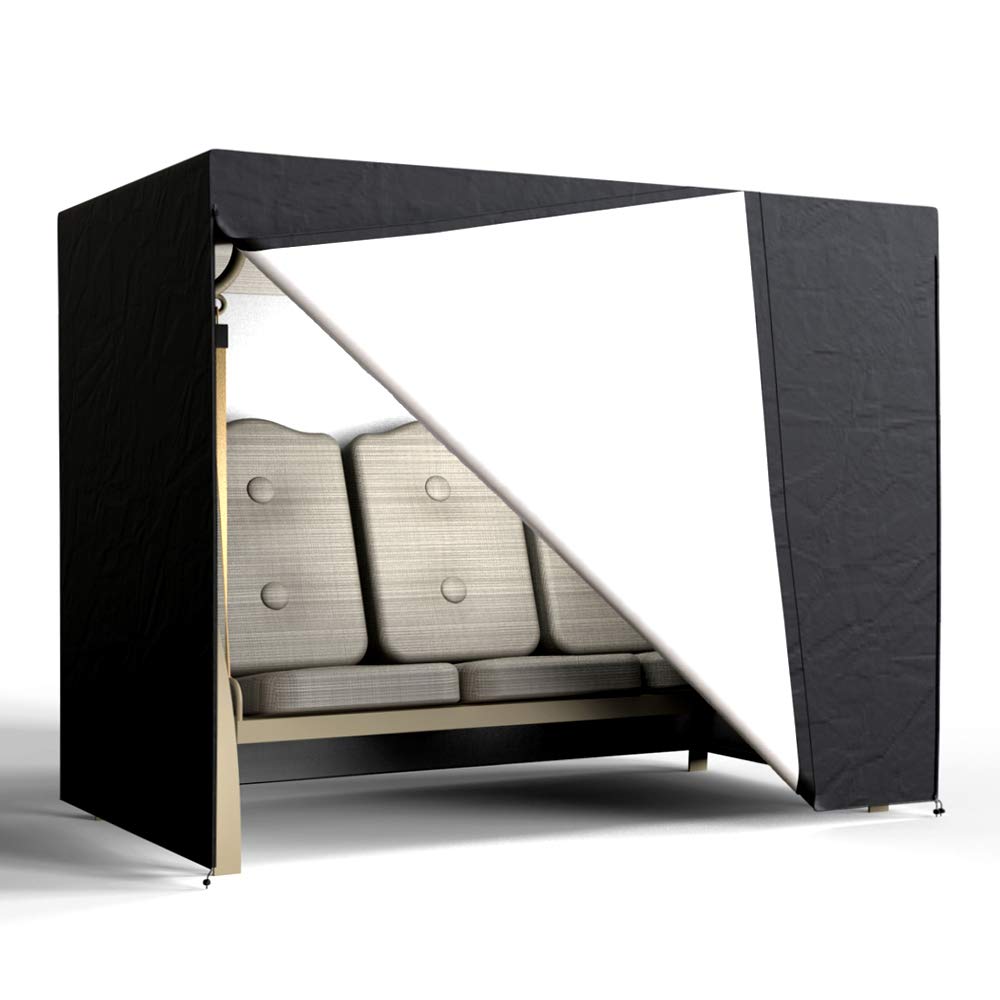 ATopoler Swing Cover 3 Seaters Waterproof Windproof Heavy Duty Rip Proof 420D Oxford Swing Hammock Cover Furniture Protective Cover (Black, 220 x 125 x 170 cm)