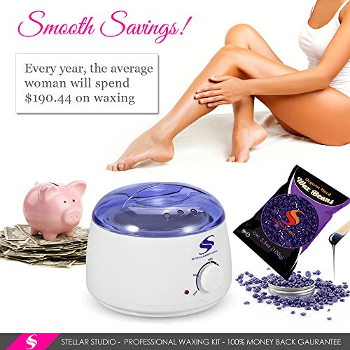 Electric Waxing Kit - Includes 4 Different Hard Wax Beans 100g/Bag (Strawberry, Rose, Lavender, Honey) 30 Applicator Sticks - Professional Hair Removal at Home! depilatory beans safe for Men & Women