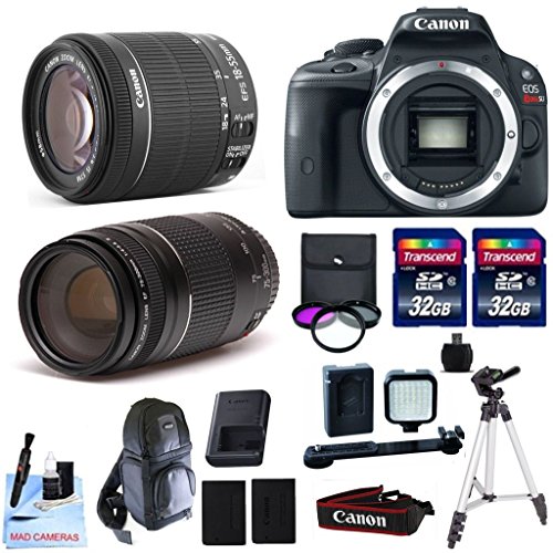 Canon EOS REBEL SL1 + Canon 18-55mm f/3.5-5.6 IS STM Zoom Lens + Canon 75-300mm f/4-5.6 III Telephoto Zoom Lens + 2 32GB Transcend SD Memory Cards + LED Video Light Kit & More - International Version Canon EOS REBEL SL1 + Canon 18-55mm f/3.5-5.6 IS STM Zoom Lens + Canon 75-300mm f/4-5.6 III Telephoto Zoom Lens + 2 32GB Transcend SD Memory Cards + LED Video Light Kit & More - International Version
