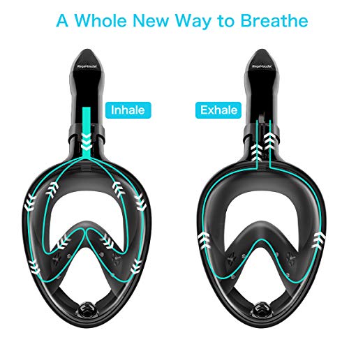 RegeMoudal Snorkel Mask Panoramic View Scuba Diving Mask with Panoramic Full Face Design- Longer Ventilation Pipe, Watertight, Anti Fog & Anti Leak Technology,for Diving Swimming (Black, L/XL) - Thumbnail 4