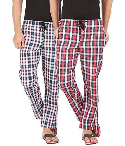 joven men's cotton assorted checkered multicolor pyjama pack of 2