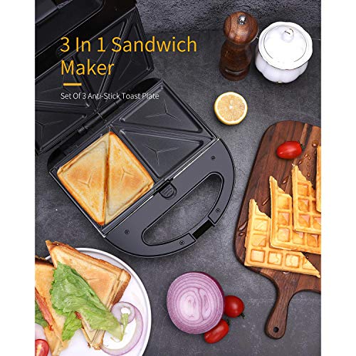 Aigostar Sandwich Maker 3 in 1, Waffle Make with Removable Plate, Electric Panini Press Grill